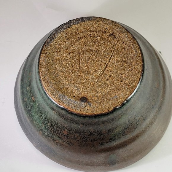 Handmade Pottery Bowl Brown with Green Accent Stoneware - Picture 7 of 7